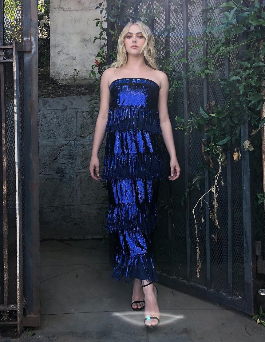 Glossy McKaley In Shimmering Off-Shoulder Blue One-Piece Dress
