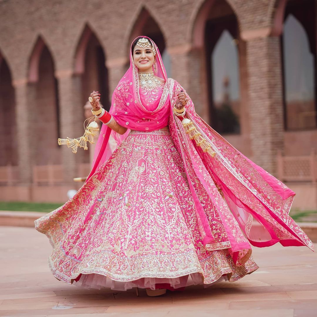 Heavily Embroidered Pink Lehenga for your Day