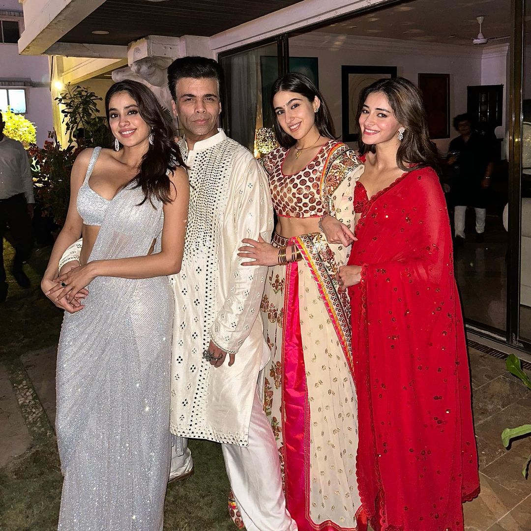 Janhvi Kapoor, Karan Johar, Sara Ali Khan, Ananya Pandey At Diwali Party