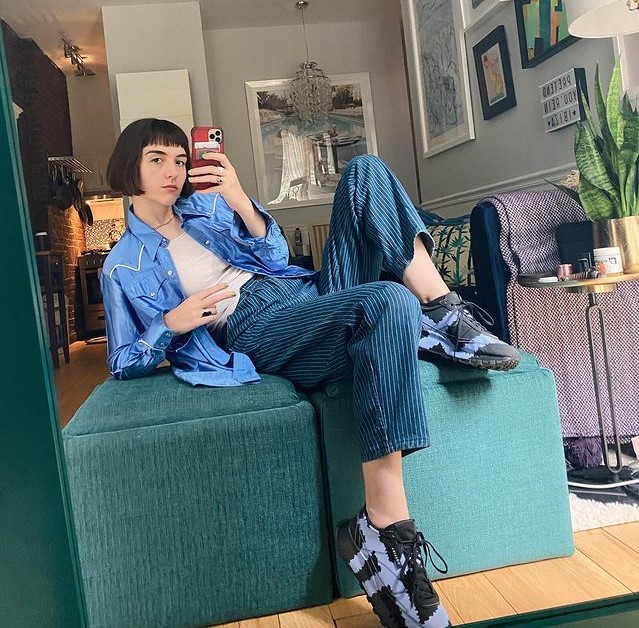 Just Chilling In Cool White Top And Blue Straight Pant Topped With Blue Shining Jacket