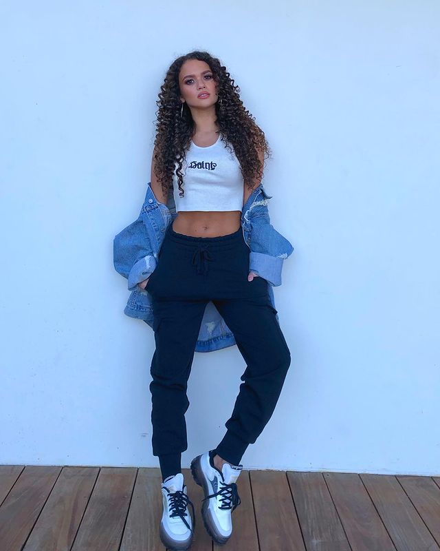 Madison Looks Fierce In Reebok Sweatpants And A White Top