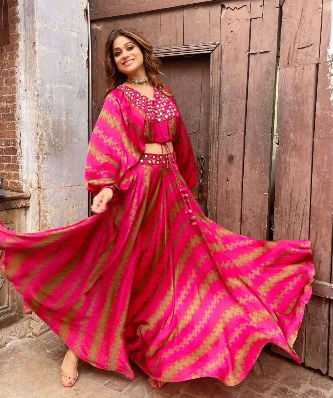 Red Coin Work Outfit Of Shamita Shetty