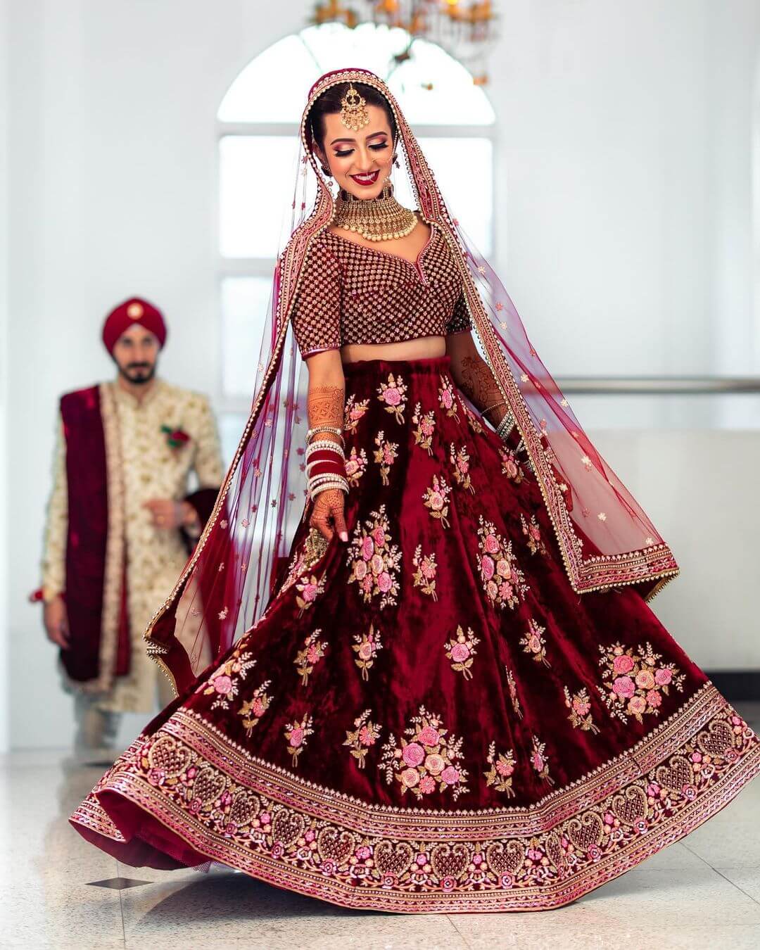 Red Velvet Ghaghara For This Stunning Bride