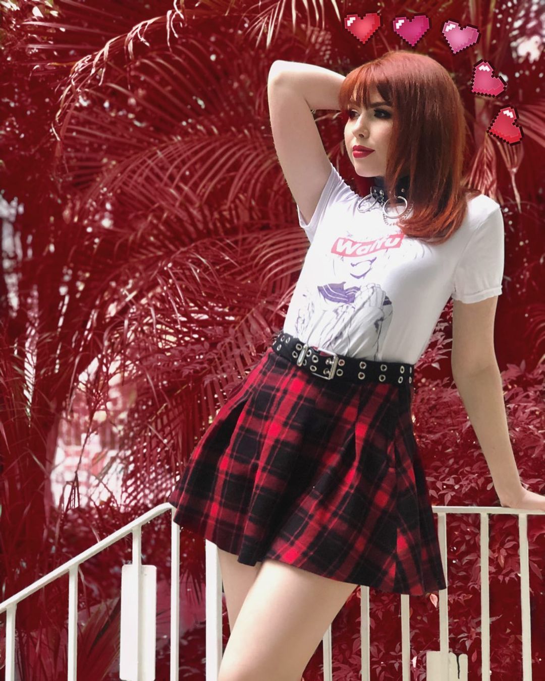 Sassy Girl Saige In Aesthetic White Tee Paired With Red Checkered Skirt