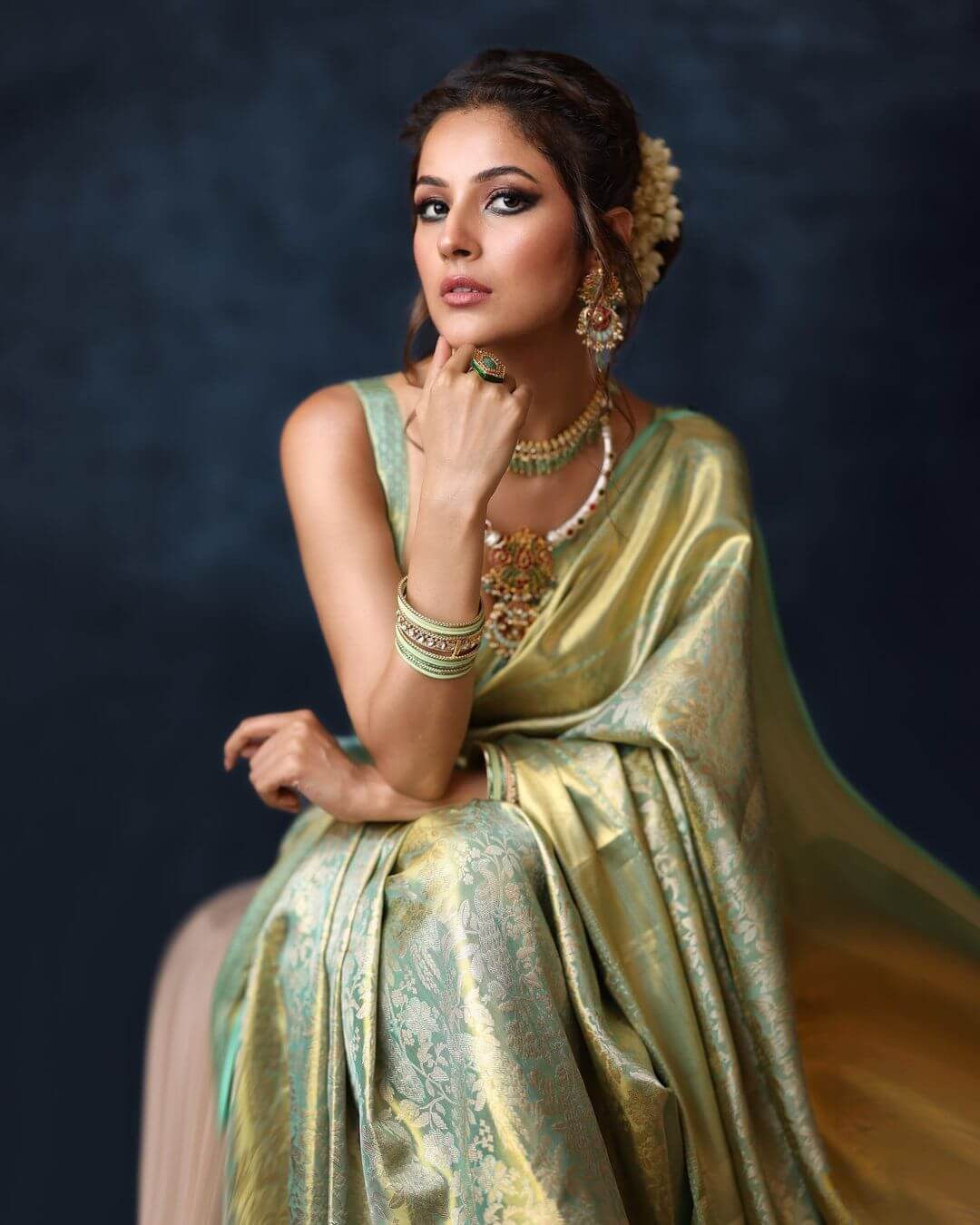 Shehnaaz Gill's Glamorous Traditional Saree Look For South Filmfare Awards