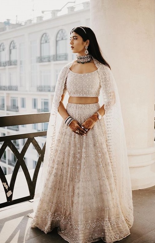 Stone And Pearl White Lehenga