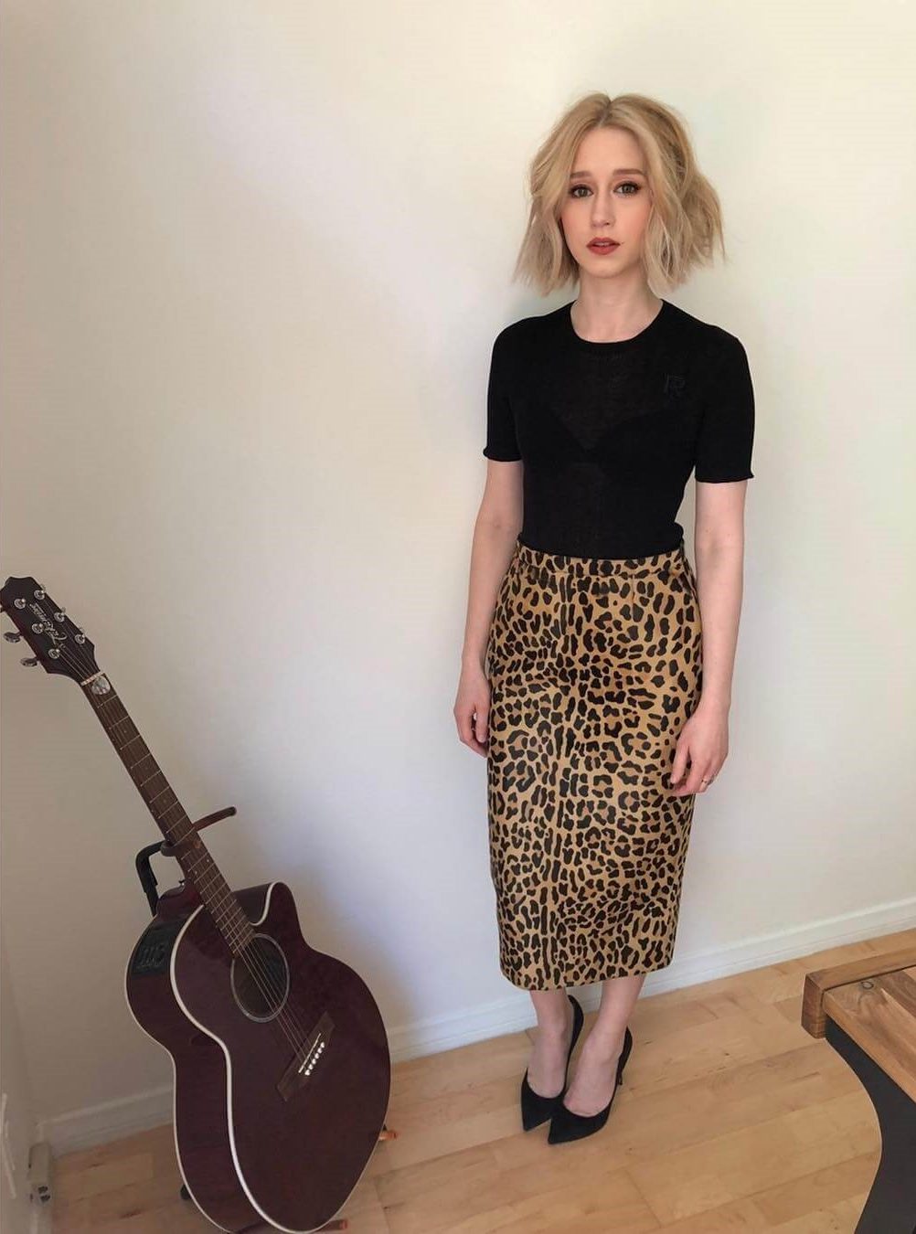 Taissa Looks Gorgeous In A Leopard Print Midi Skirt And Black Top