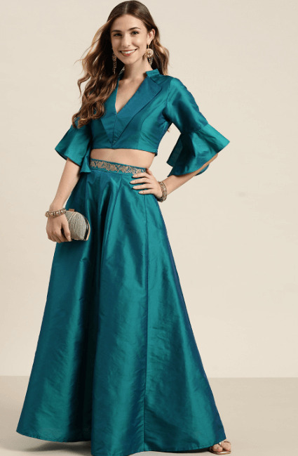Teal Green Skirt And Blouse