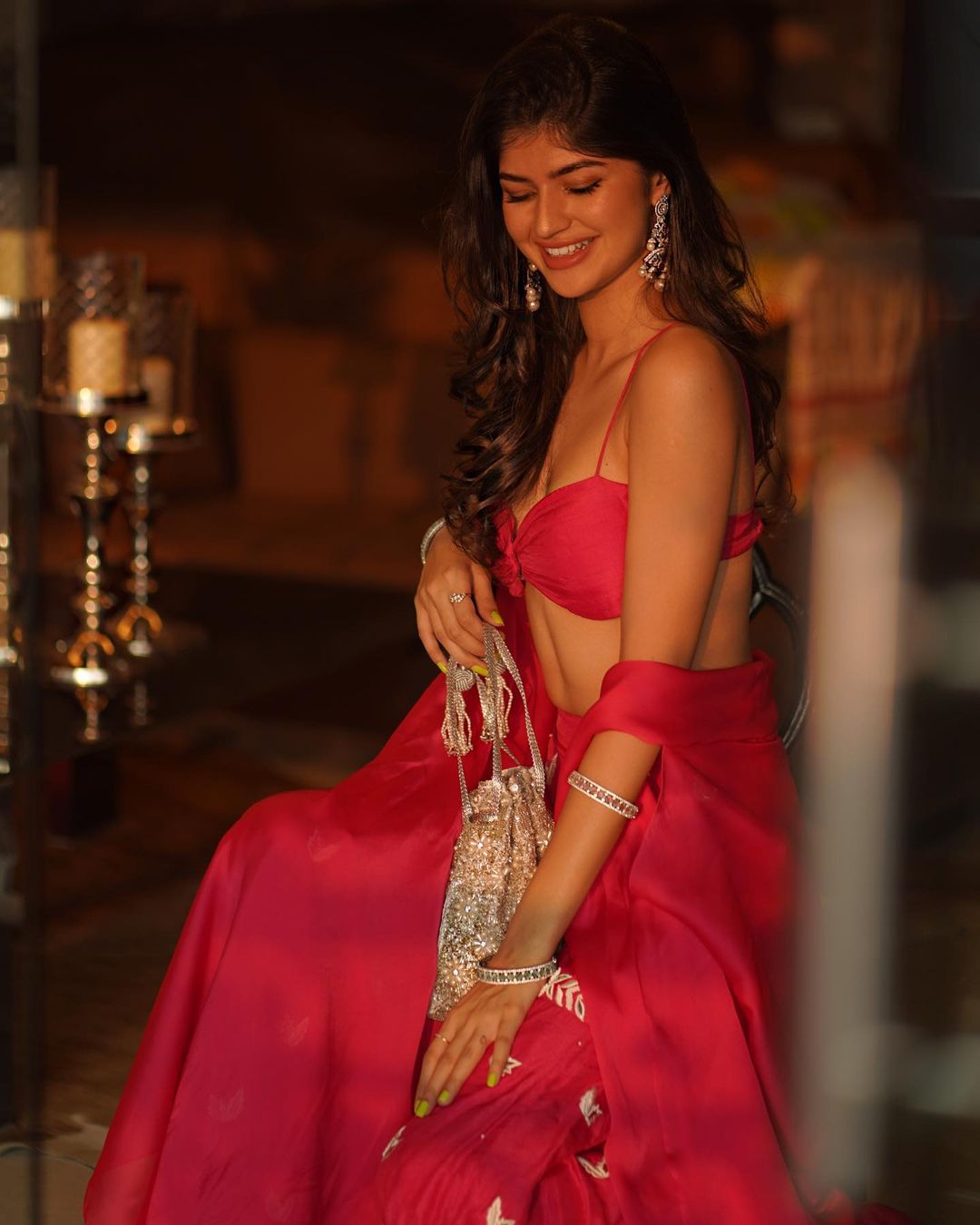 The Fuchsia Bustier Set Of Anjini Dhawan