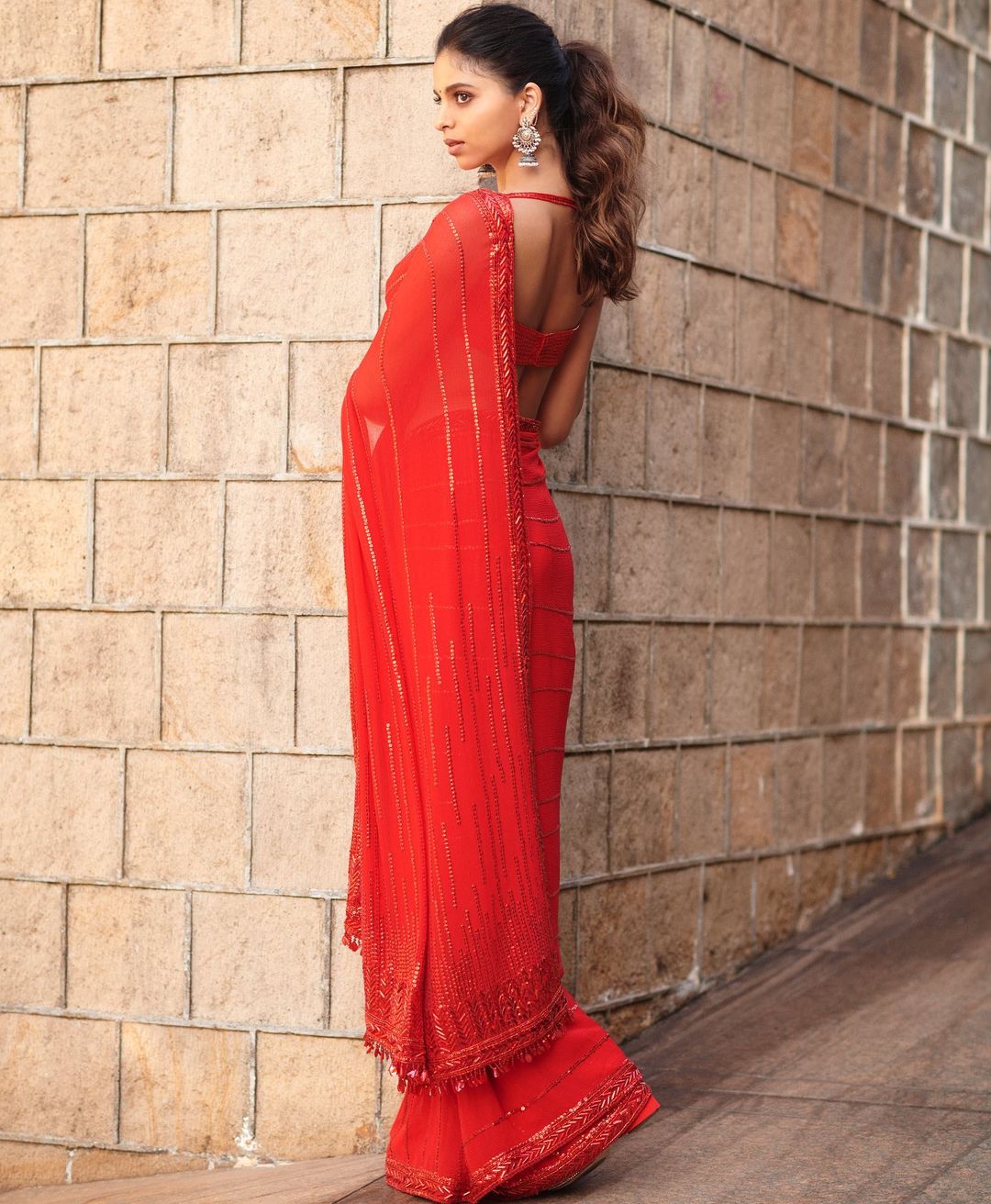 The Red Embroidered Saree Look Of Suhana Khan