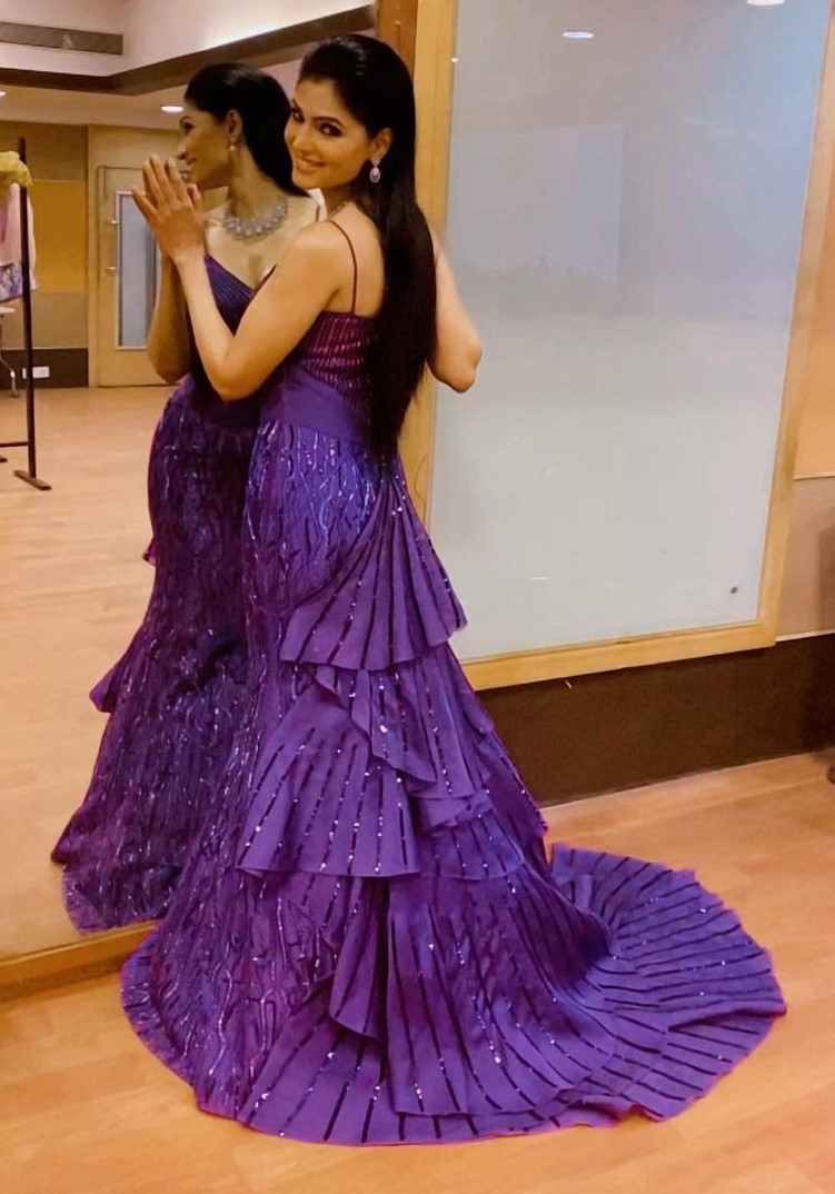 Trupti Toradmal In Purple Ruffled Evening Gown