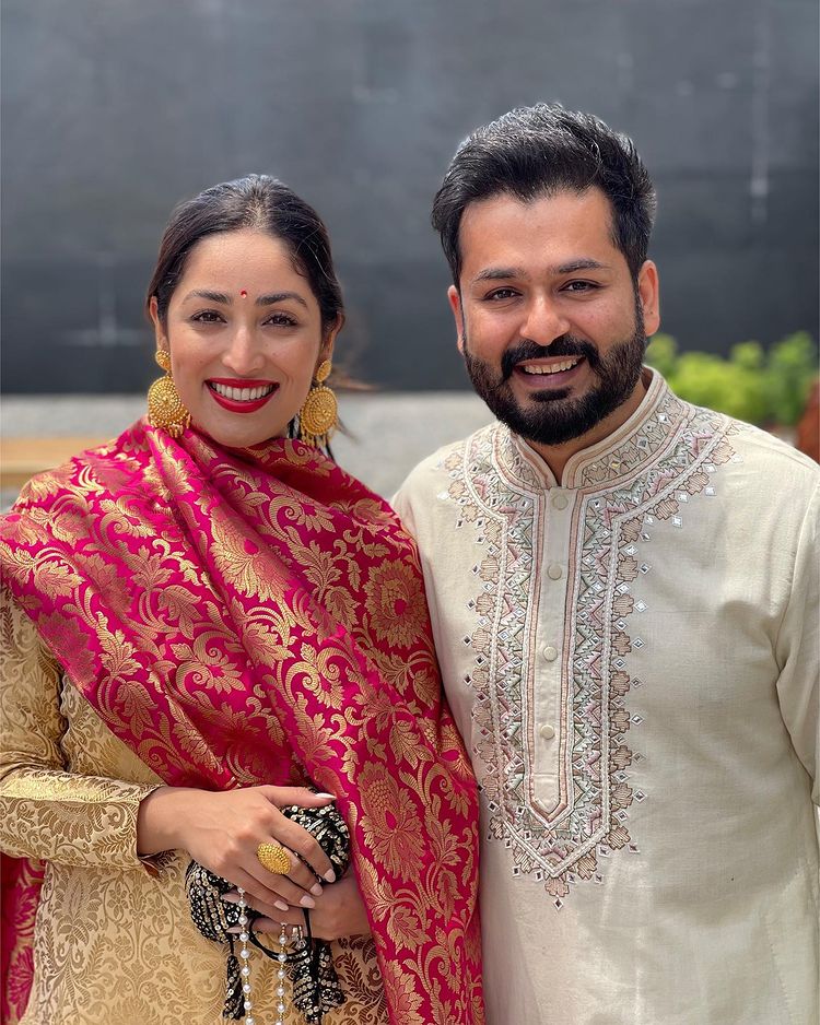 Yami Gautam in Traditional Outfit with Her Husband