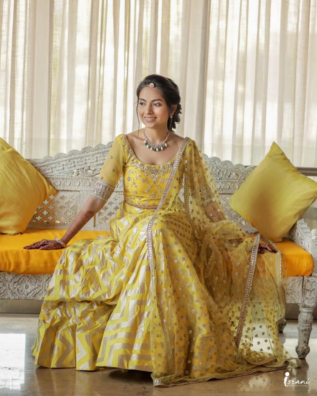 Yellow Embroidered Banarasi Lehenga