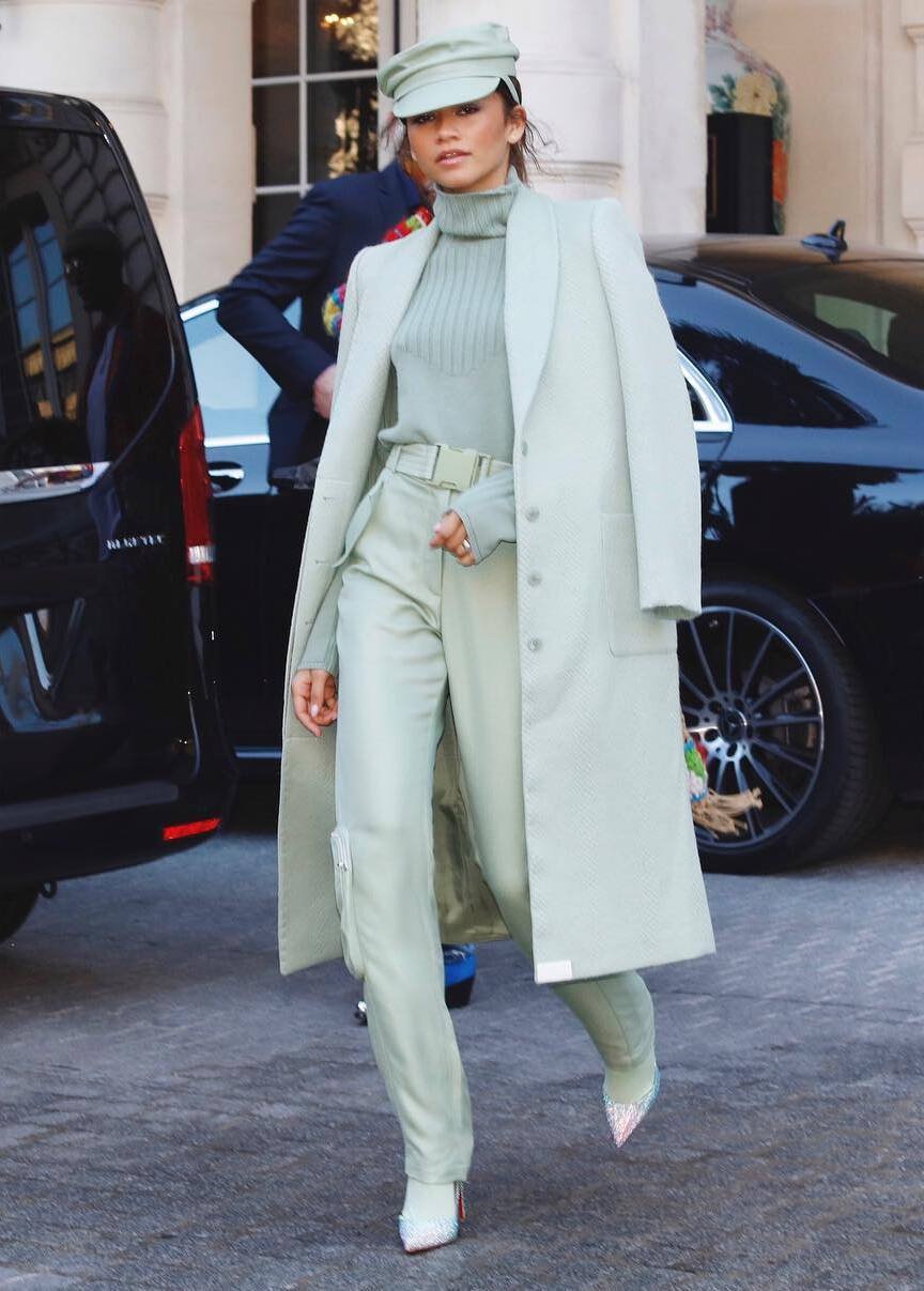 Zendaya's Gangsta Street Look In Pale Green Outfit