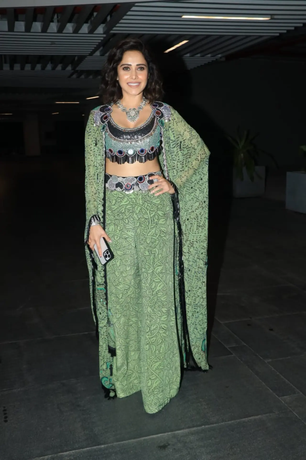 Nushrratt Bharuccha In Fabulous Green Colored Leaf Print Dress