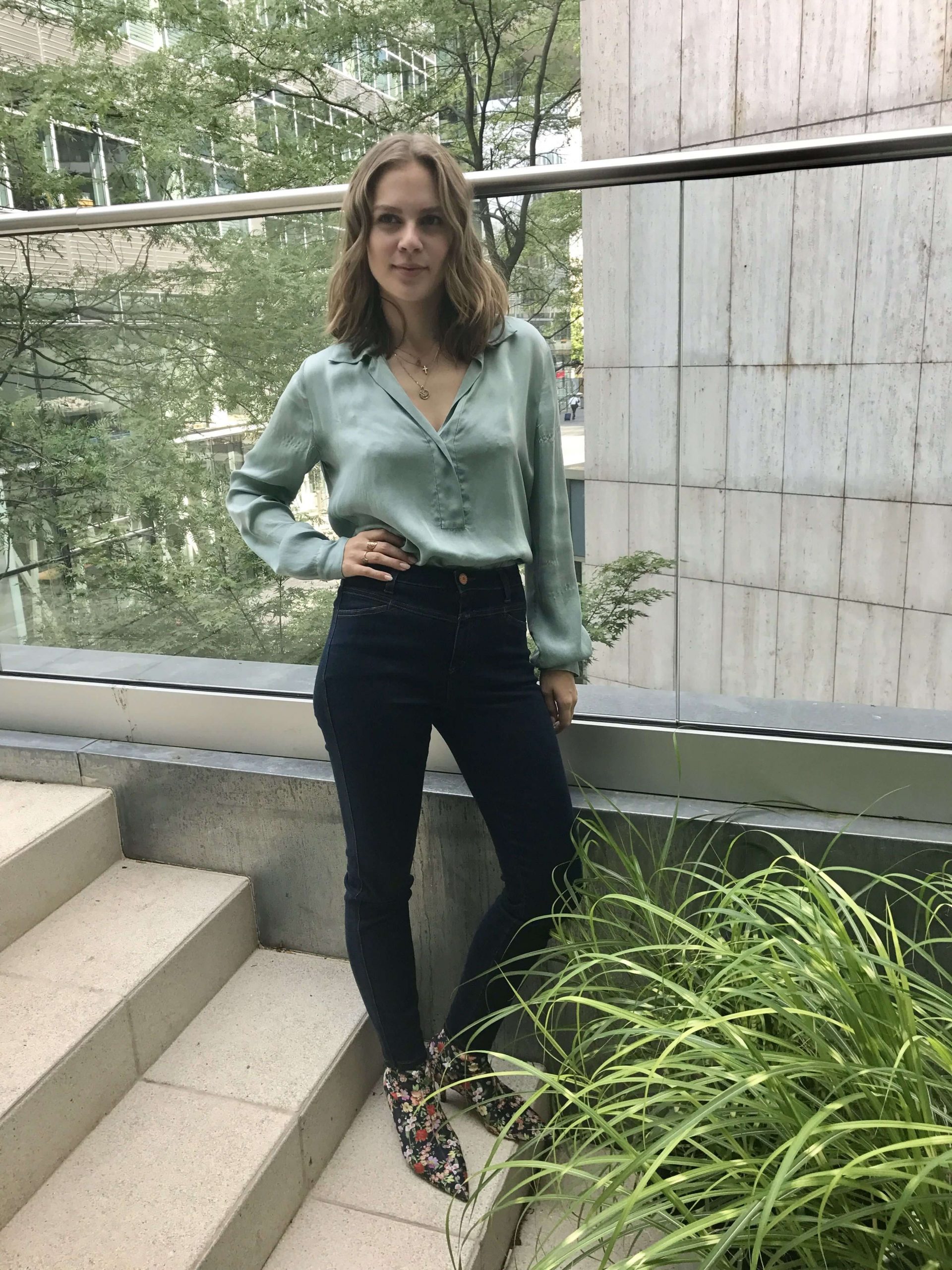 Alicia Von Rittberg In Fabulous Satin Shirt & Denim Jeans