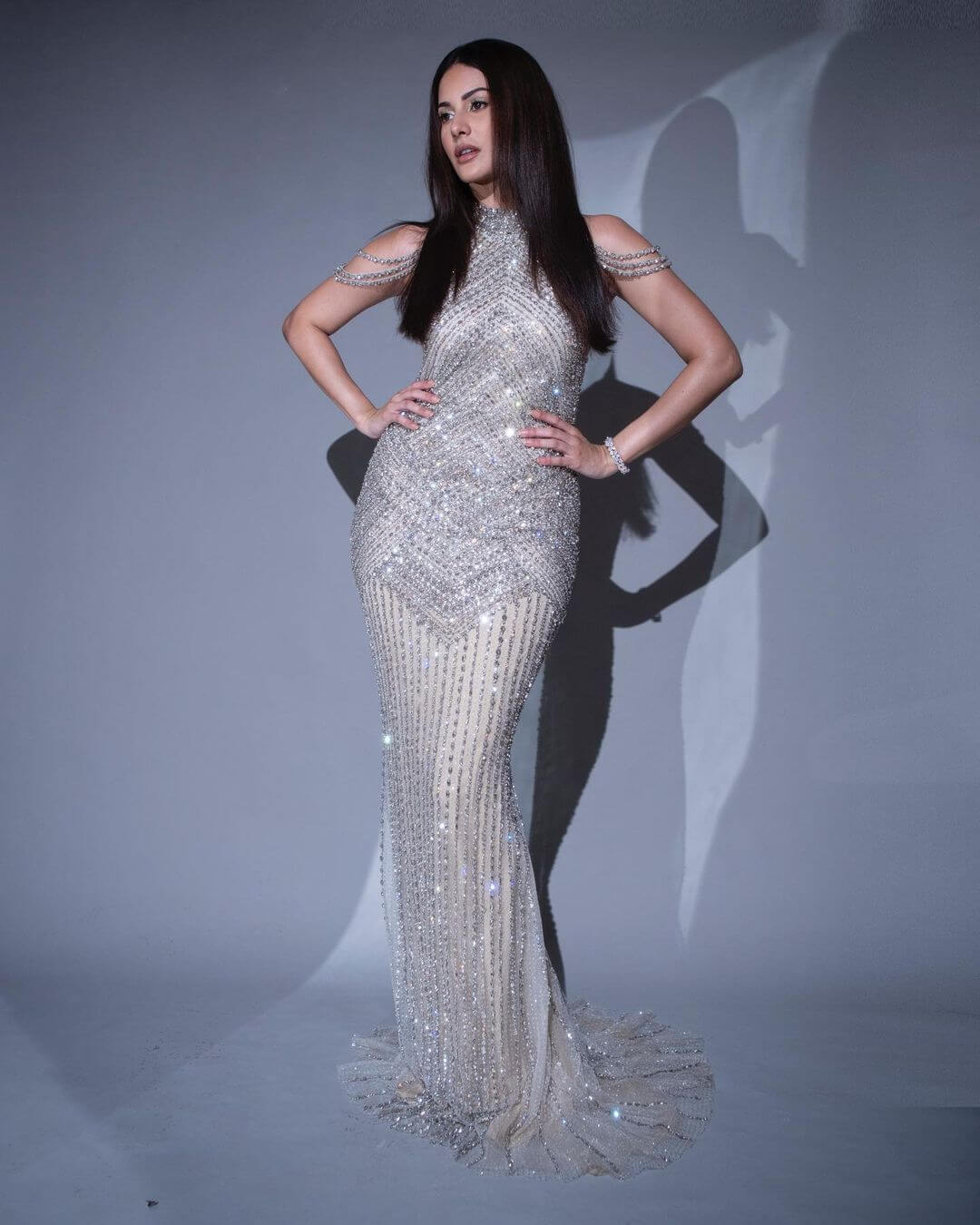 Amyra Criss Cross Halter Wrap Glittery Bodycon Evening Gown Look
