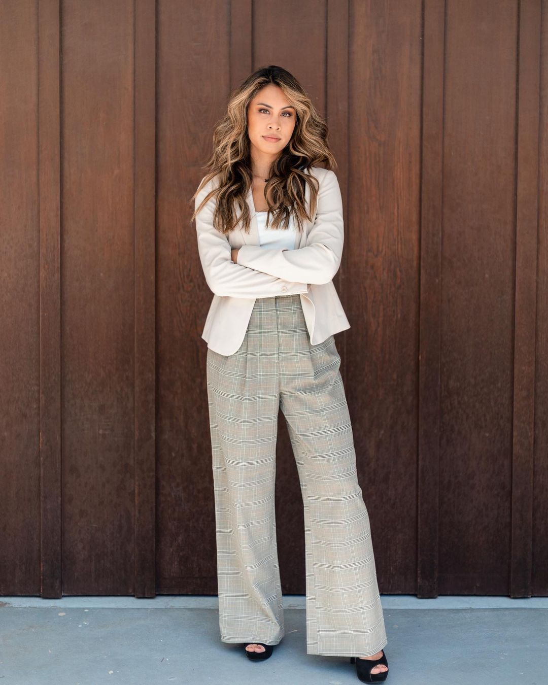 Ashley's Classy Look In  White Color Top Paired With Suit-Pant