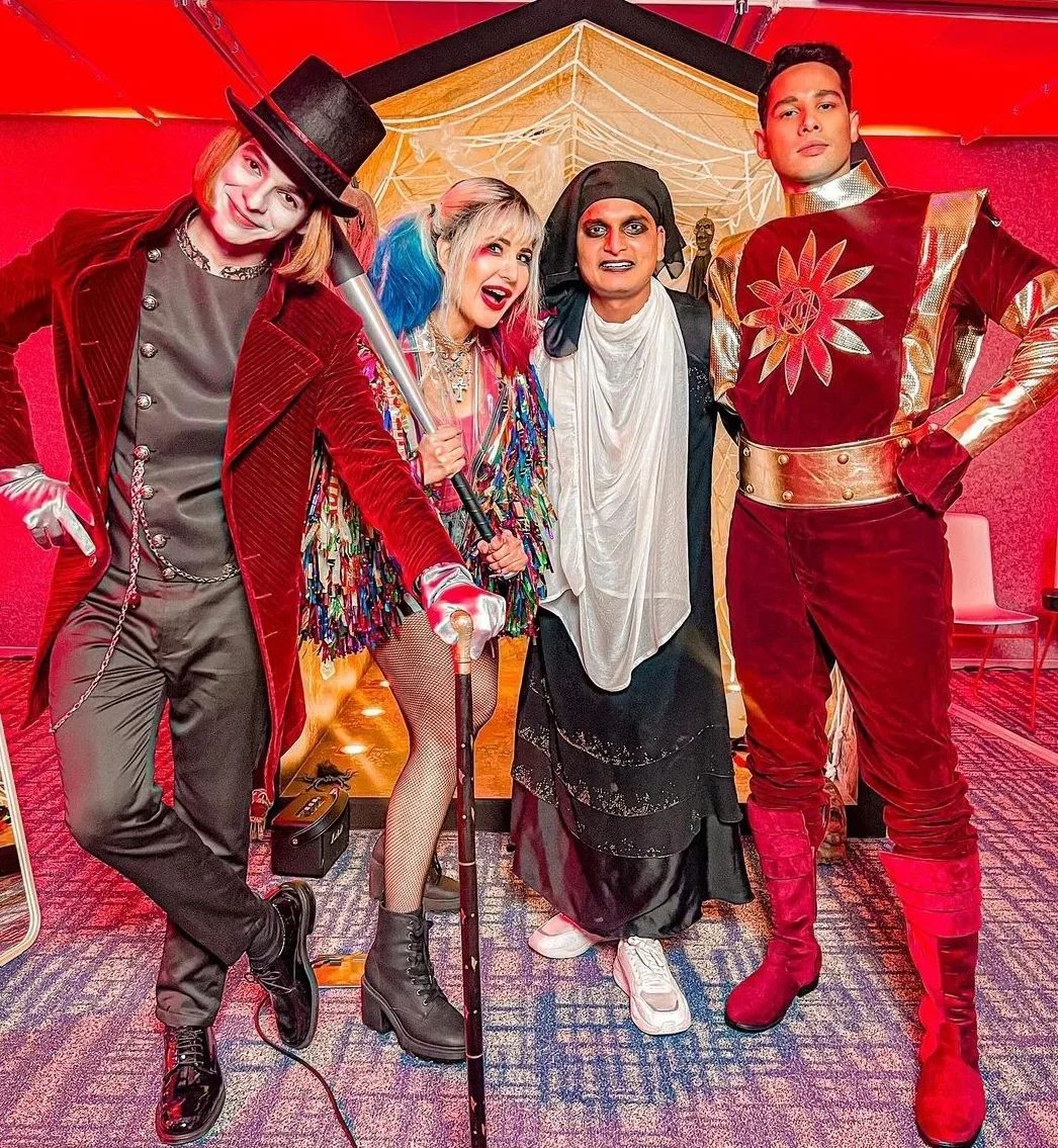 At the Halloween party, Katrina Kaif dressed up as Harley Quinn, Ishaan Khatter as Willy Wonka, and Siddhant Chaturvedi as Shaktimaan, India’s superhero.