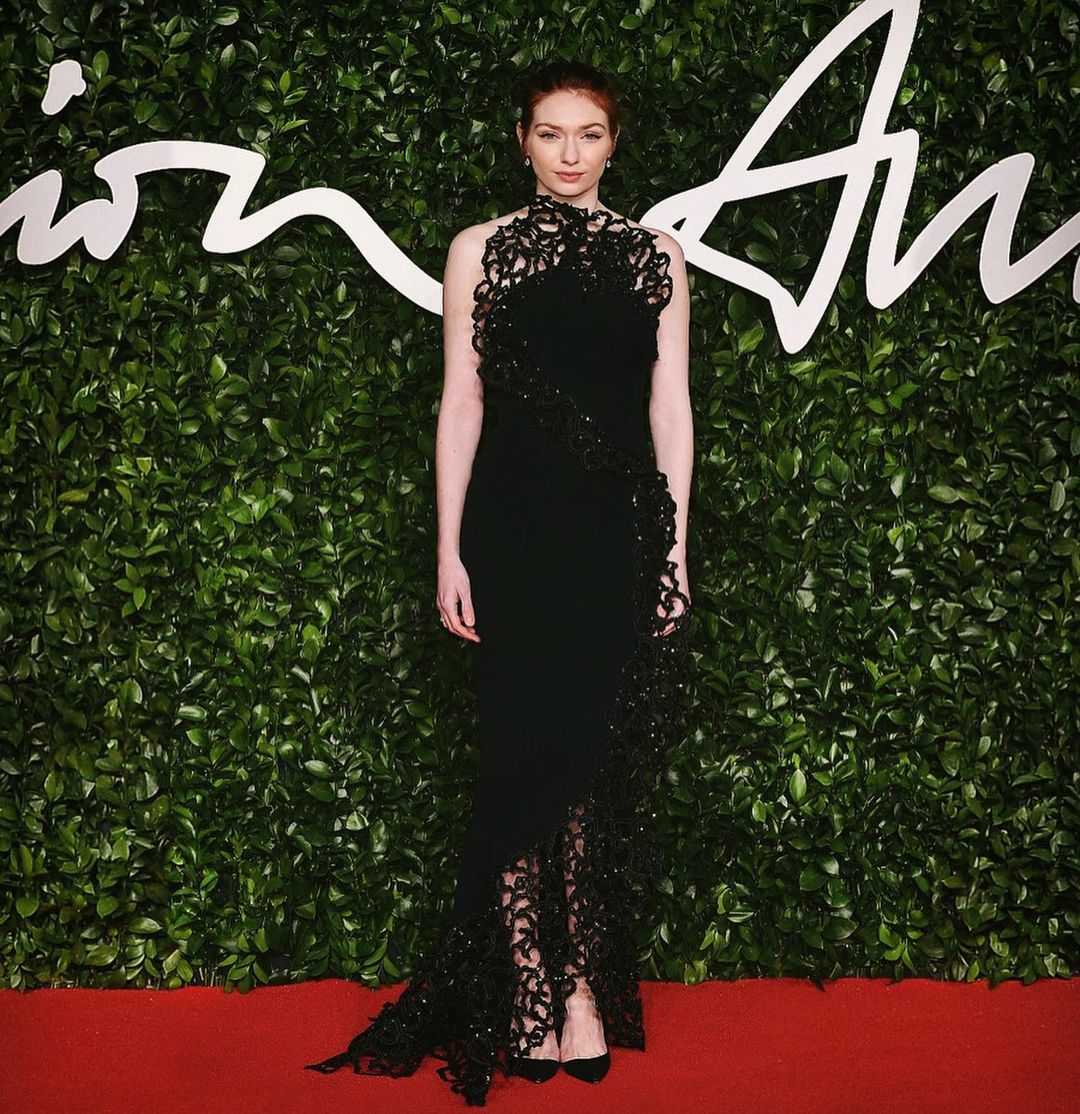 Eleanor Tomlinson In Stunning Black Dress With Amazing Embroidered Border