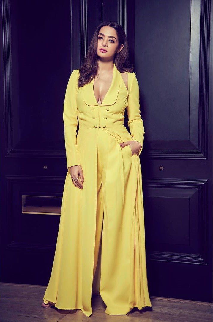 Elegant  Look in yellow Colored Jumpsuit Fit : Surveen Chawla Ethnic and Elegant Outfit Inspo