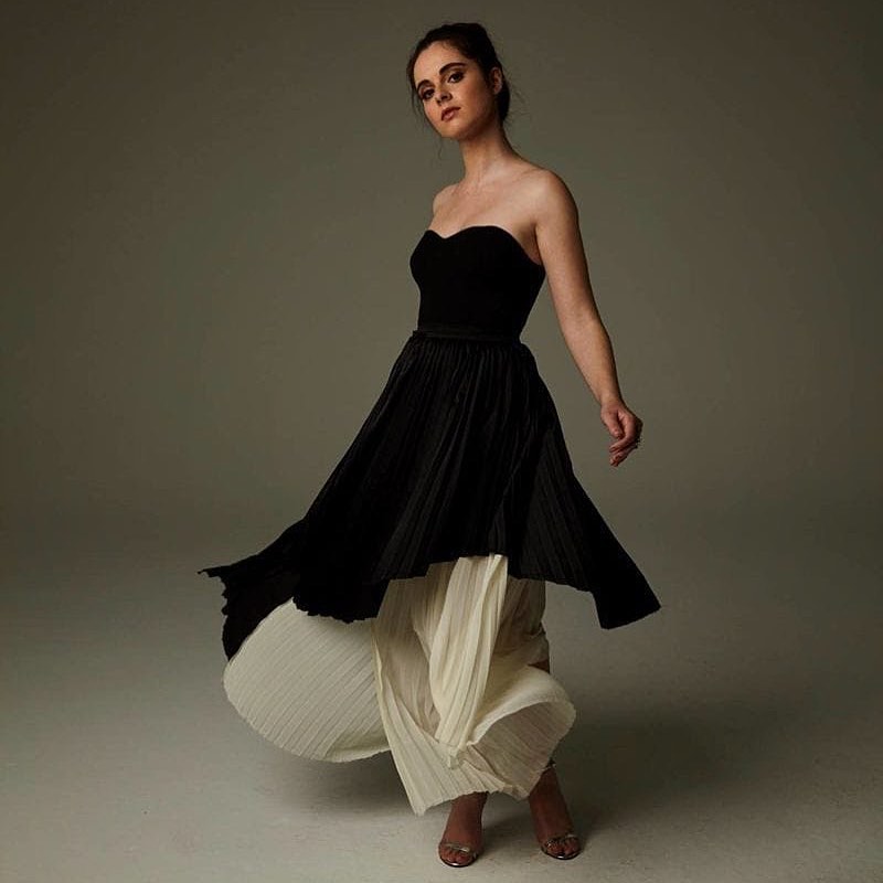 Fabulous Vanessa In Off-shouldered Black Colored Pleated Gown