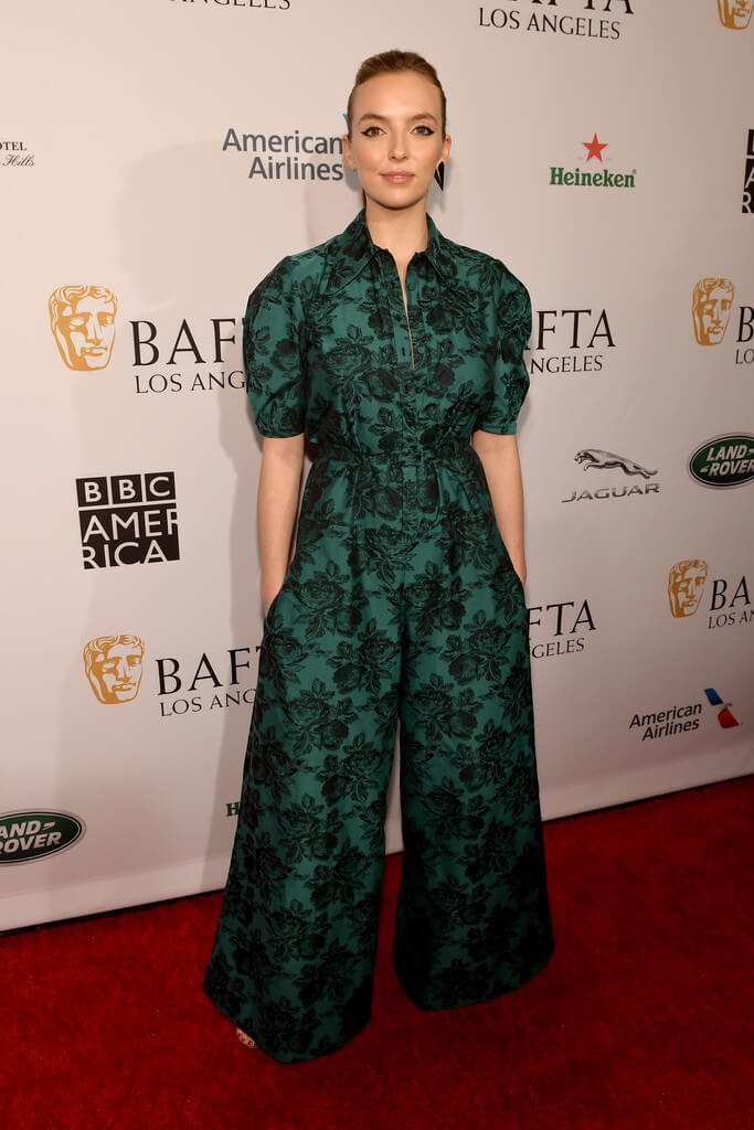 Jodie Comer In Floral Print Green Colored Jumpsuit Fit