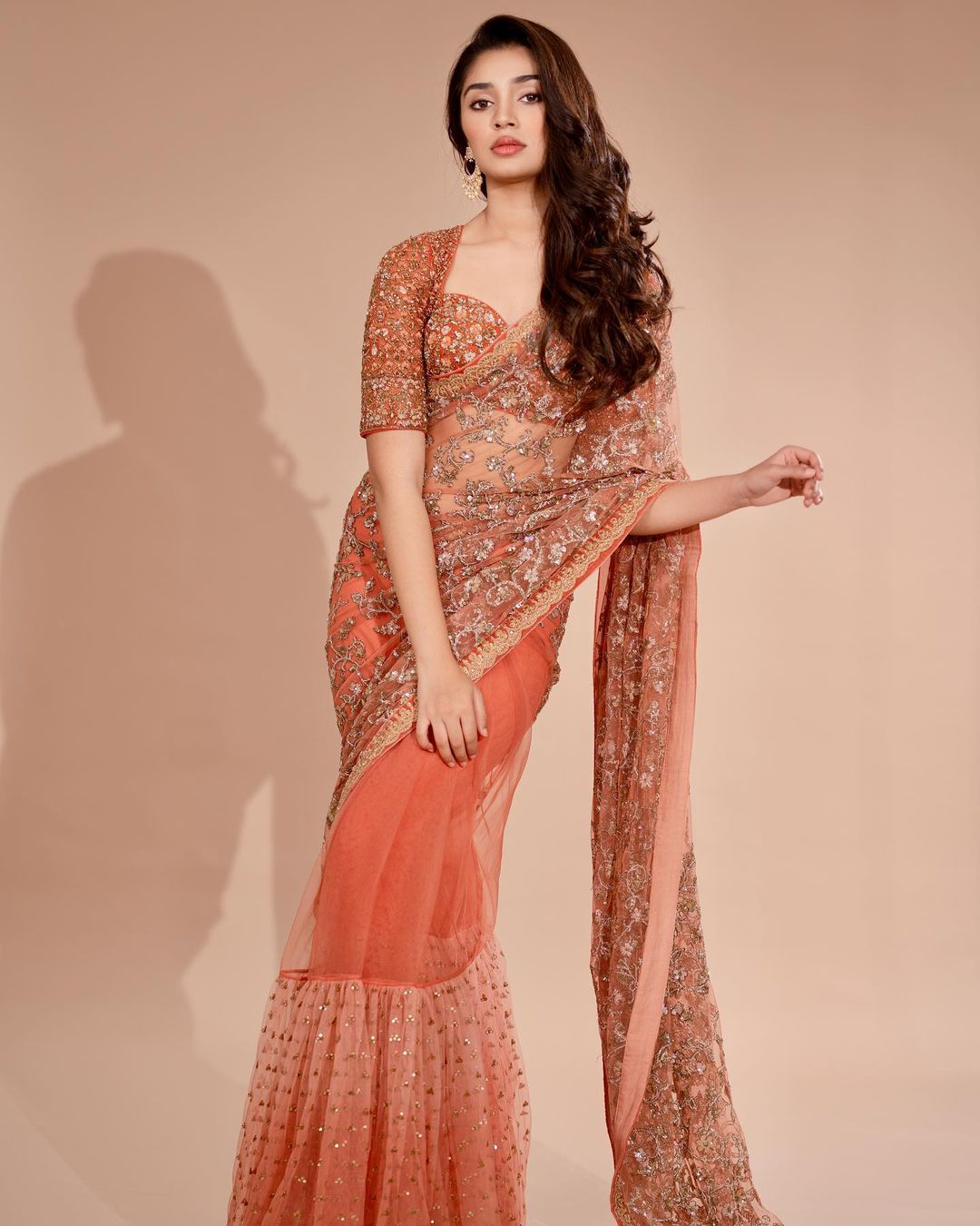 Krithi Shetty Orange Ruffle Saree Look Gives Us Festive Vibe Krithi Shetty Setting Some Major Traditional and Ethnic Outfit Look Inspo