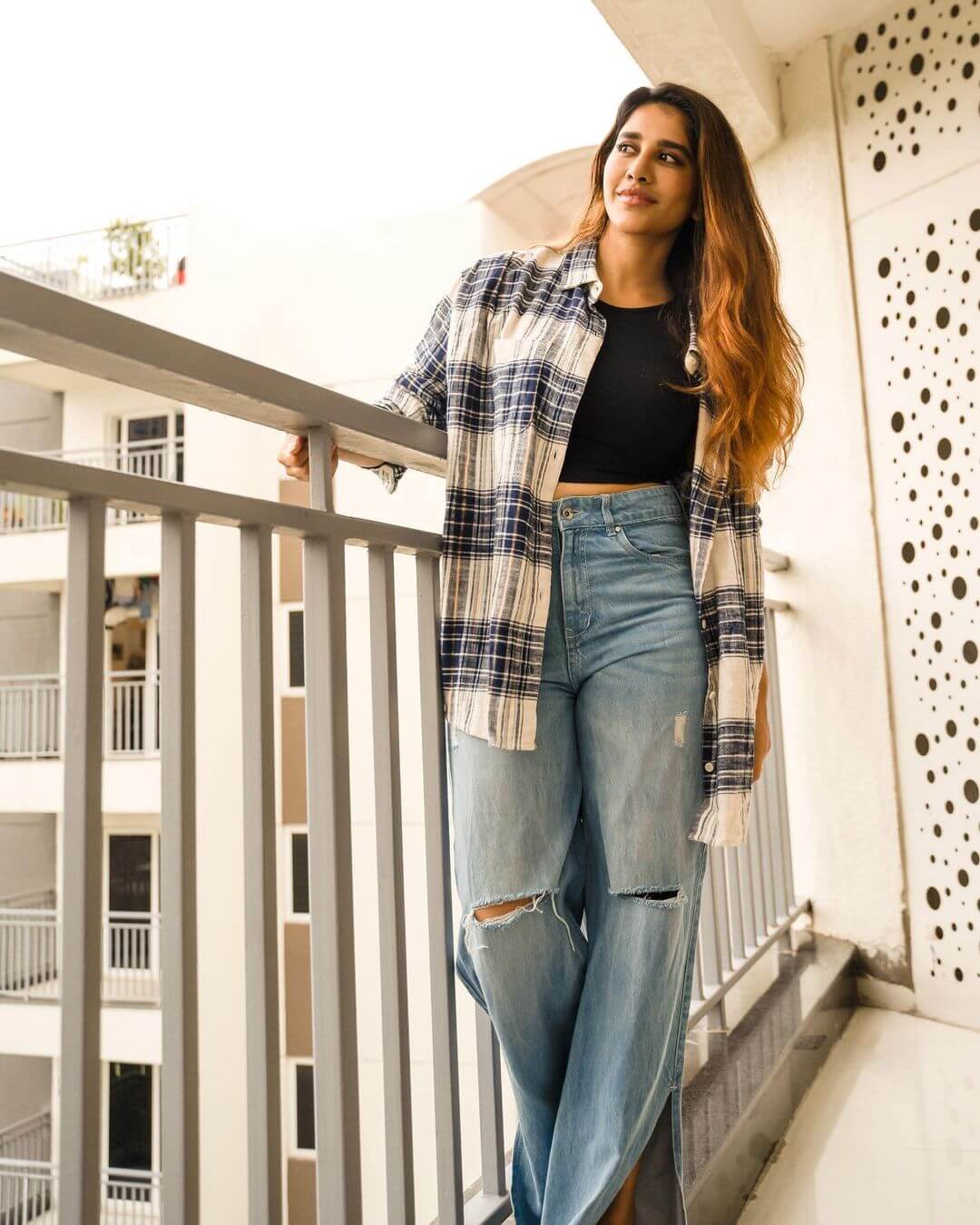 Nabha Natesh Gives Us Major Casual Outfit Look Inspo In Damage Denim Jeans And Black Top with Open Shirt