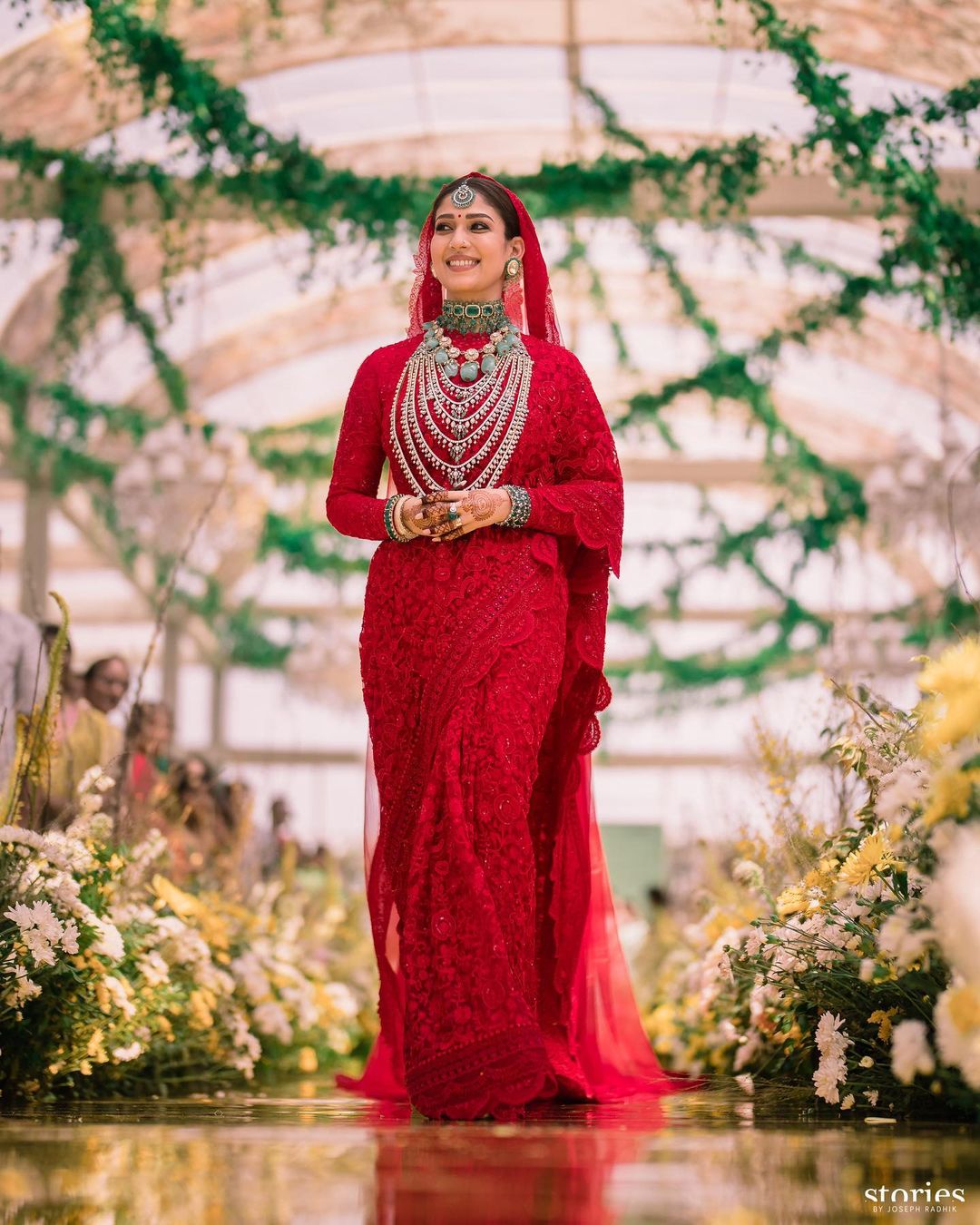 Nayanthara In All-Red Traditional Rooting Saree Look
