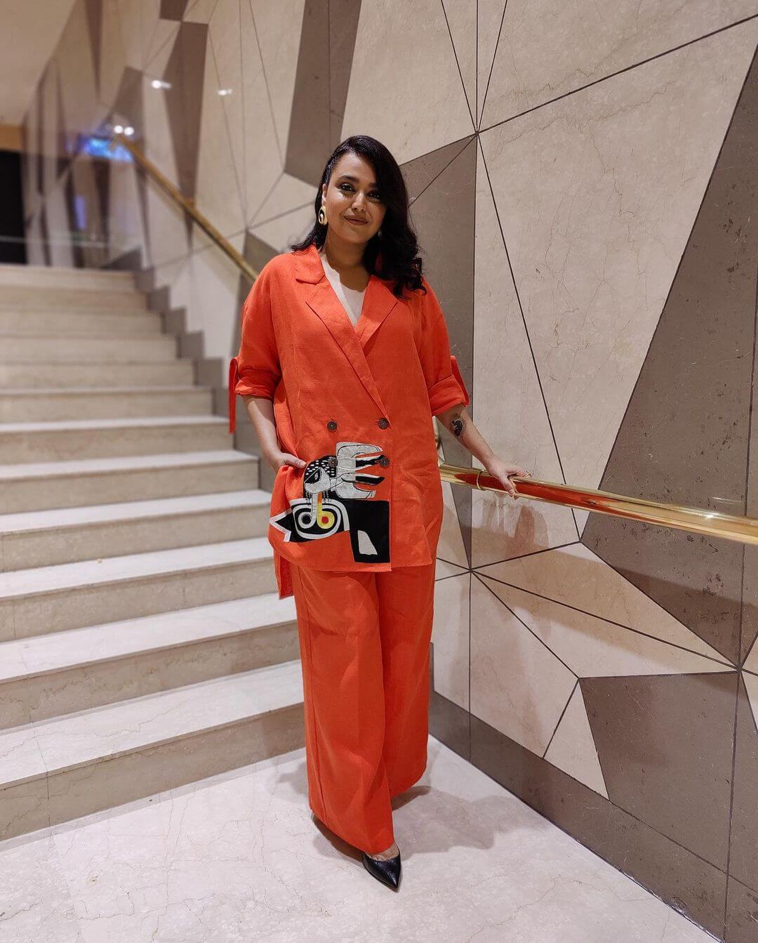 Orange Suit-up Outfit Of Swara Bhaskar