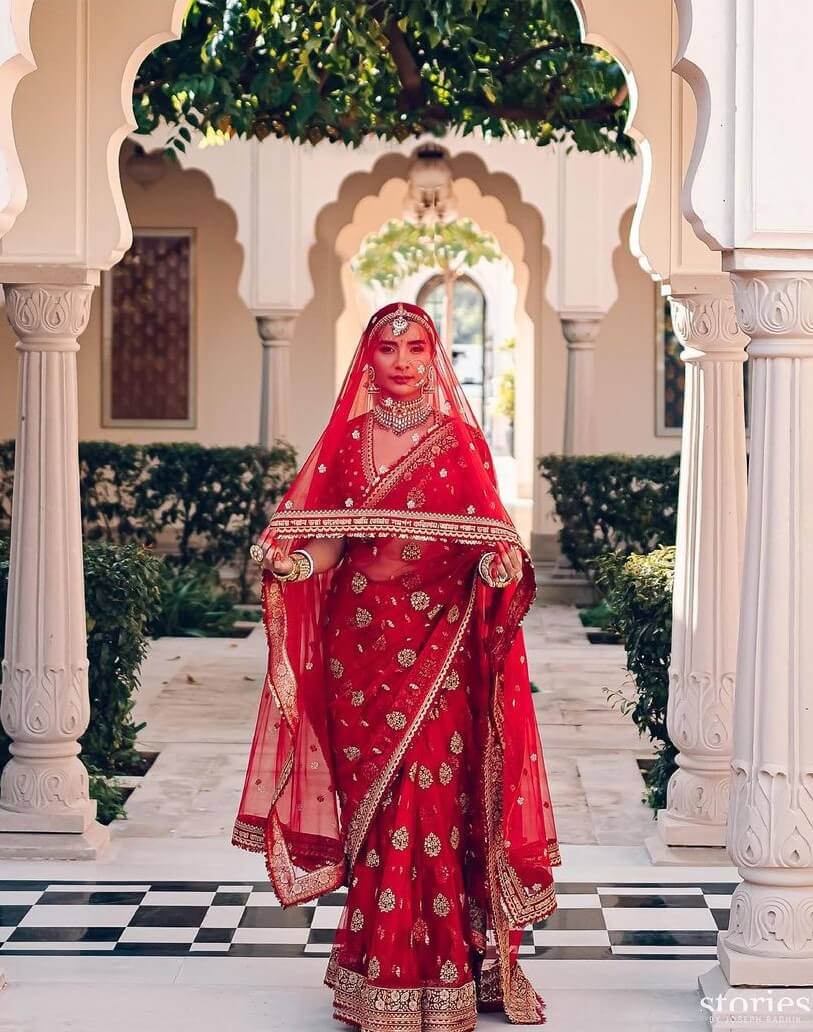 Patralekha In Royal Red Buti Saree Look