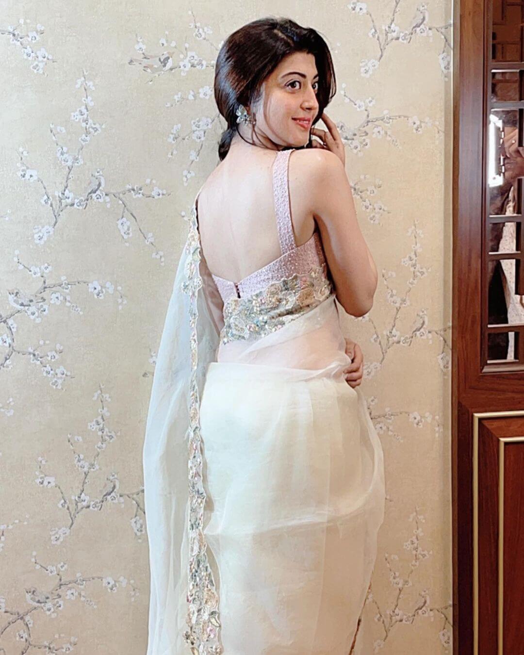 Pranitha Subhas Simple and Elegant Organza Saree with Glitter Blouse  Look