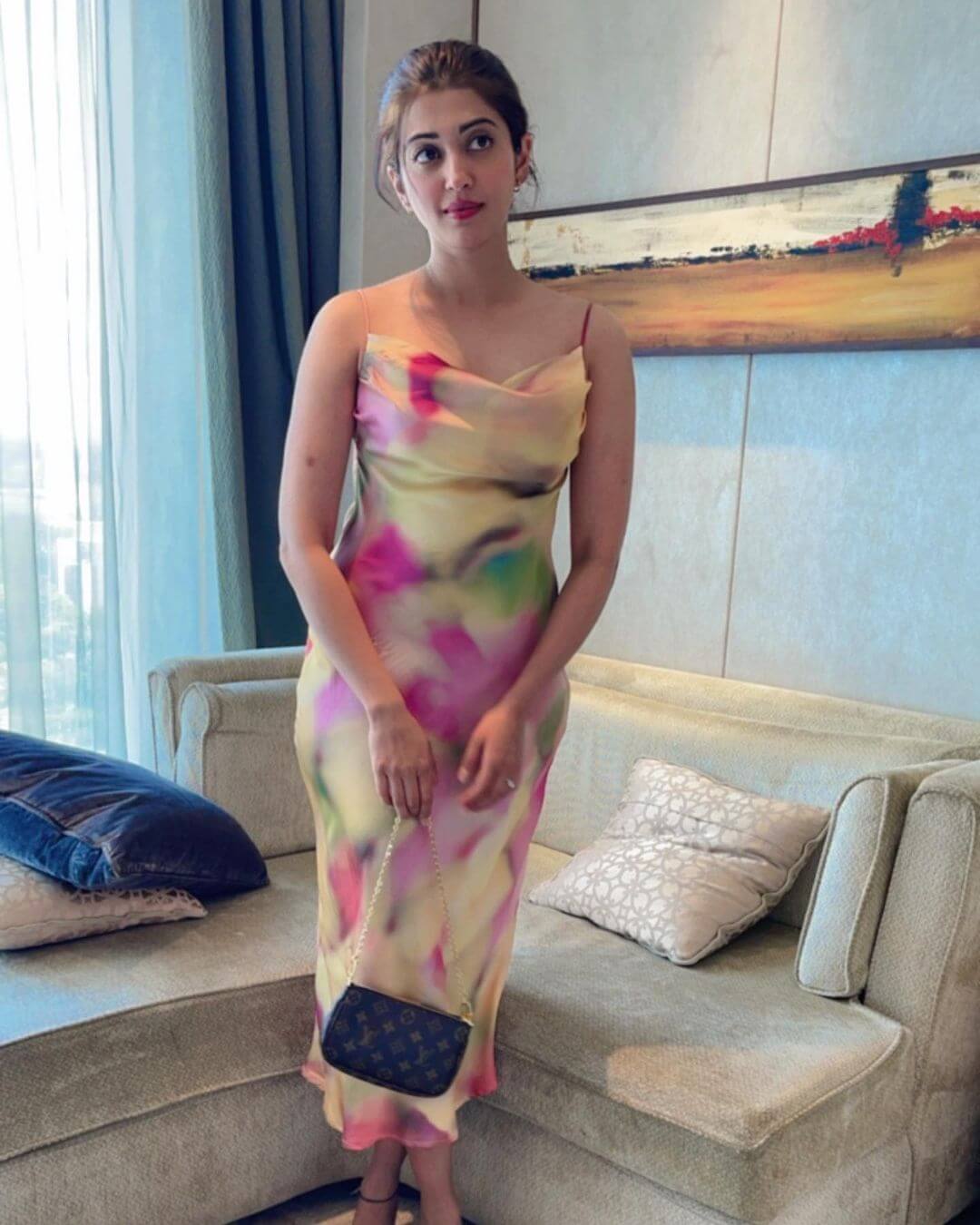 Pranitha Subhash Vibrant Satin Body Con Stunning Dress look is an Inspo : Pranitha Subhash Elegant and Classy Outfit Looks