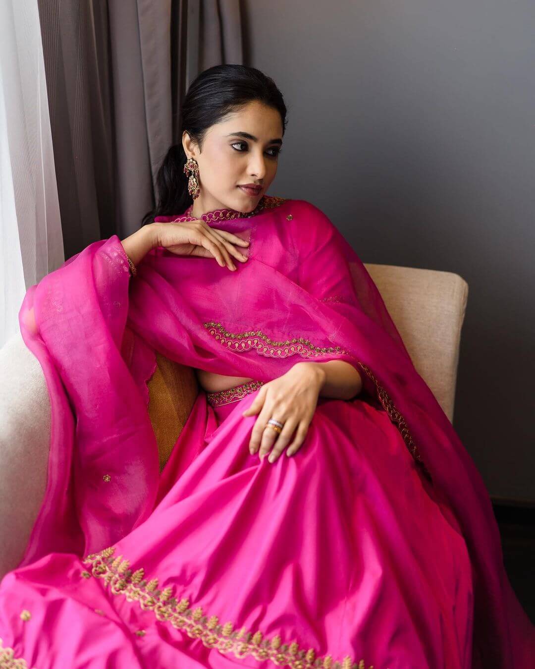 Priyanka Mohan In Hot Pink Lehenga Outfit Priyanka Arul Mohan Traditional Outfit Looks Collection