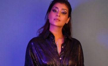 Sensual Paayal Rajput In Black Glittery Shirt Outfit