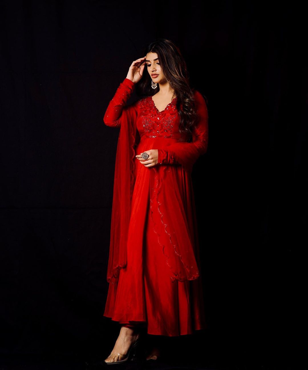 Sreeleela In Red Suit Look Give Us Festive Vibe