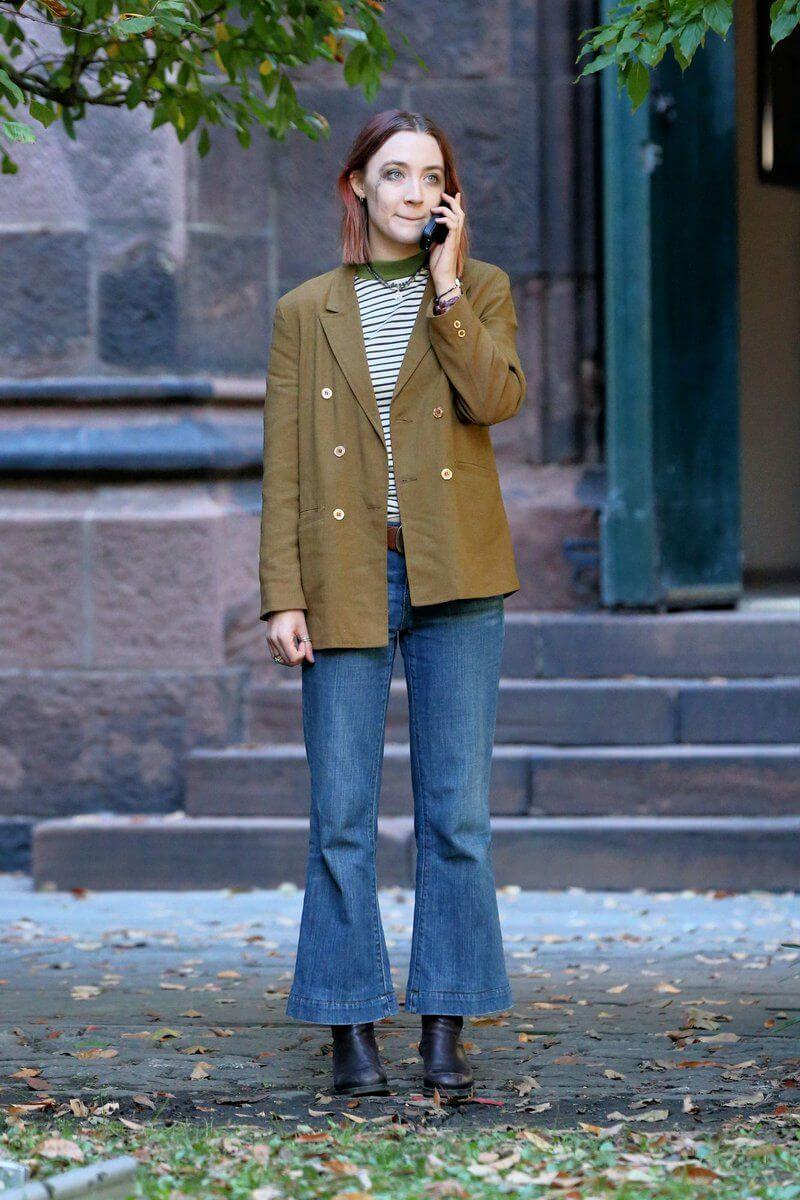 Street Look - Wide Leg Pants and Green Jacket