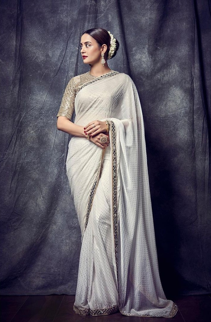Surveen in White Shimmer Saree Is Perfect Example Of Beauty With Elegance Look