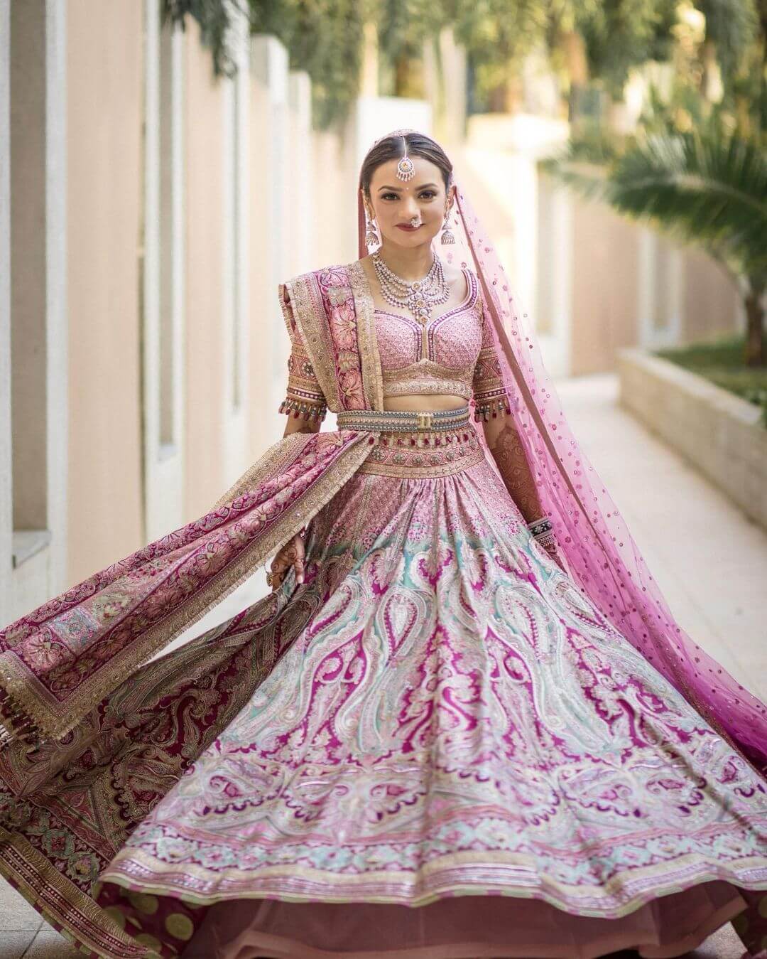 The Rose-Pink Shade Of the Lehenga Shades Of Bridal Pink Lehenga For Her Wedding Day