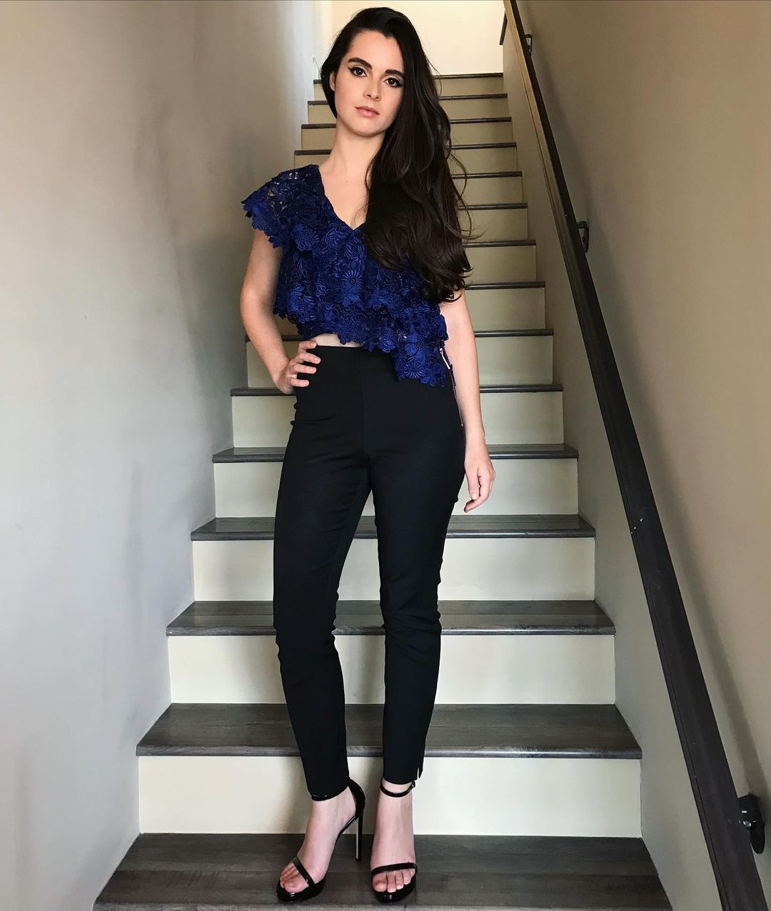 Vanessa Sassy Look In Blue Colored Top Paired With Black Pants