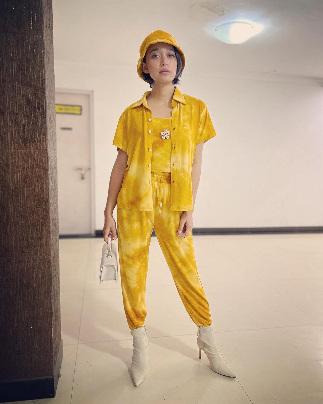 Vibrant Yet Simple Look Sayani Just  Slay the Yellow Co-Ord Set Sayani Gupta Hot and Dazzling Outfit Looks