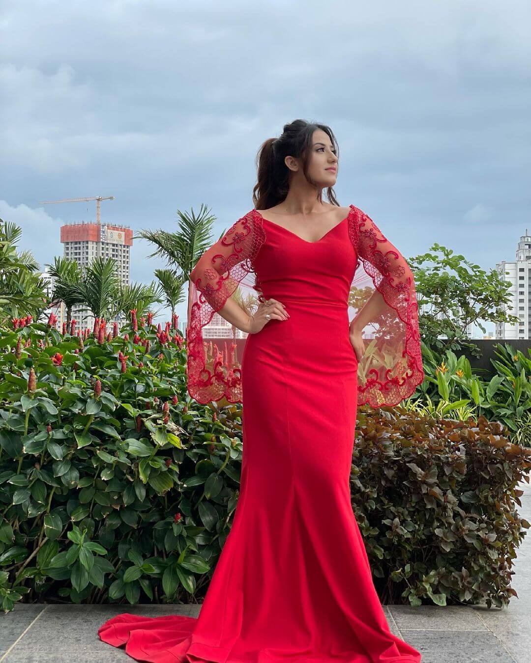 Aalisha Panwar In Red Bodycon Gown Outfit