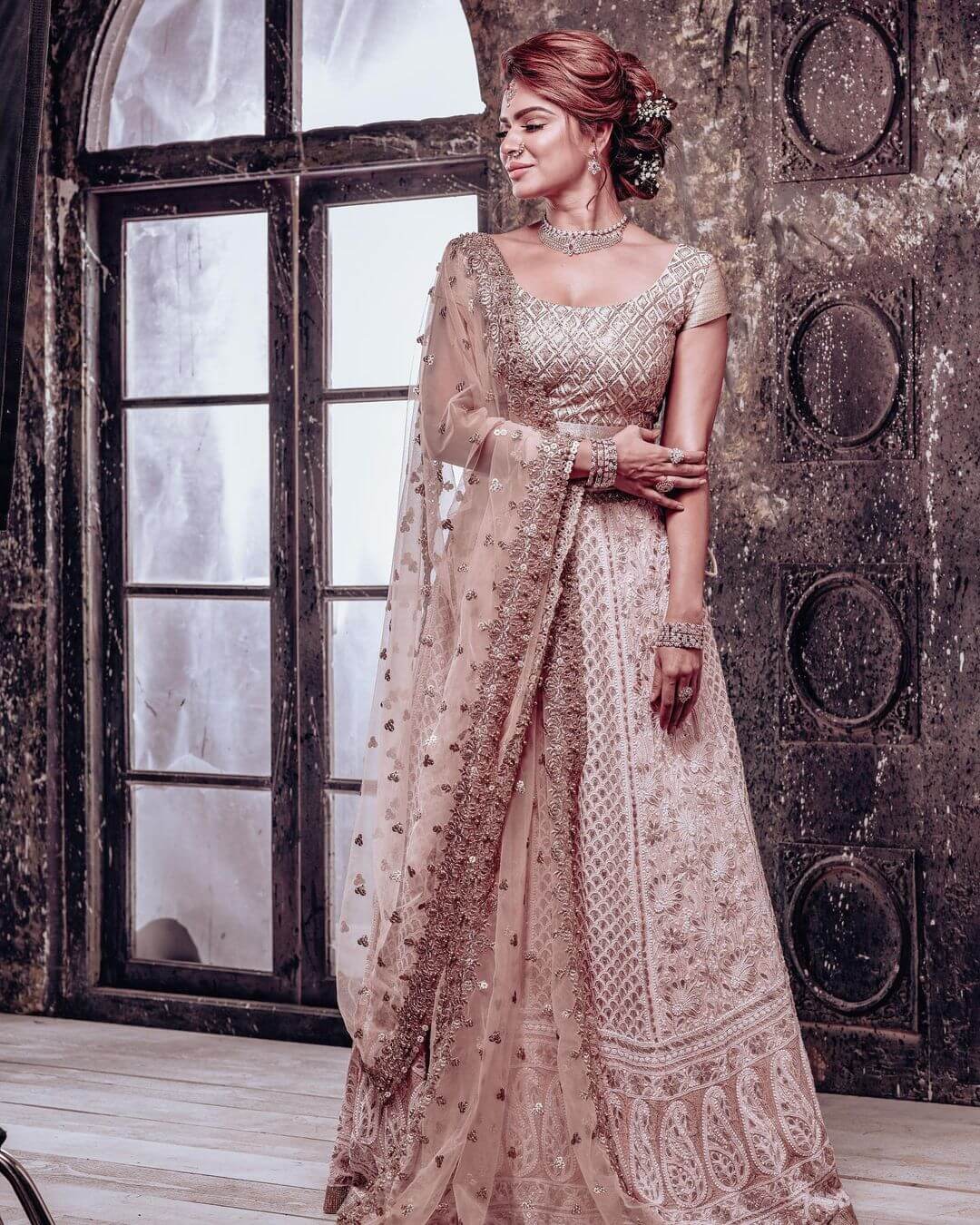 Aashika Goradia Elegant Look In Golden Lehenga Outfit