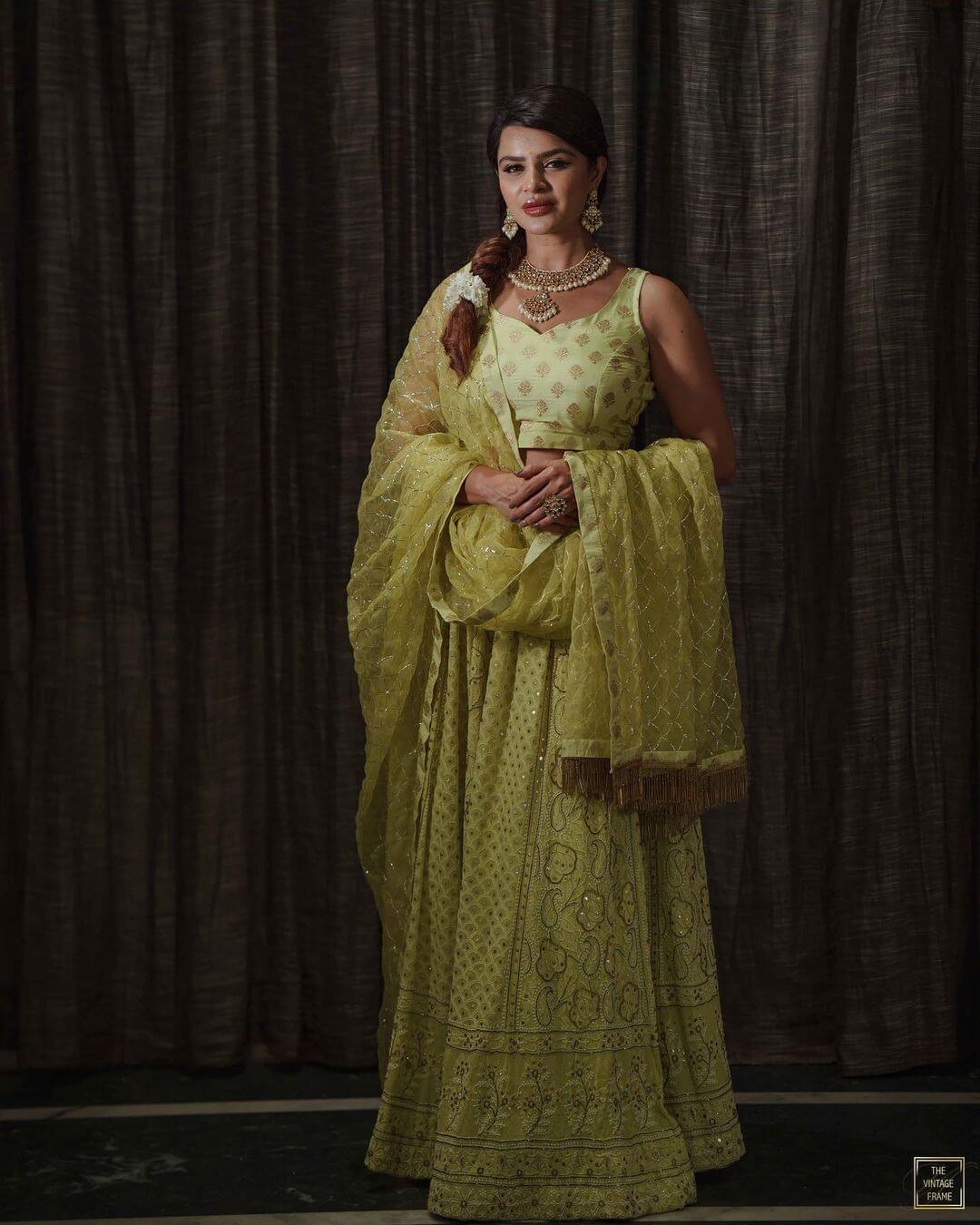 Aashika Goradia In Yellow Lehenga Outfit