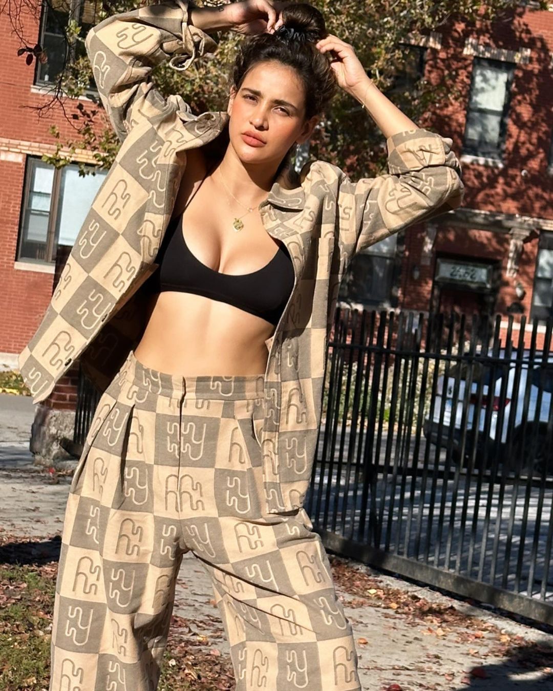 Aisha Sharma Dapper Look In Brown &  Black Check Suit Set Outfit Aisha Sharma Chic Looks And Outfit