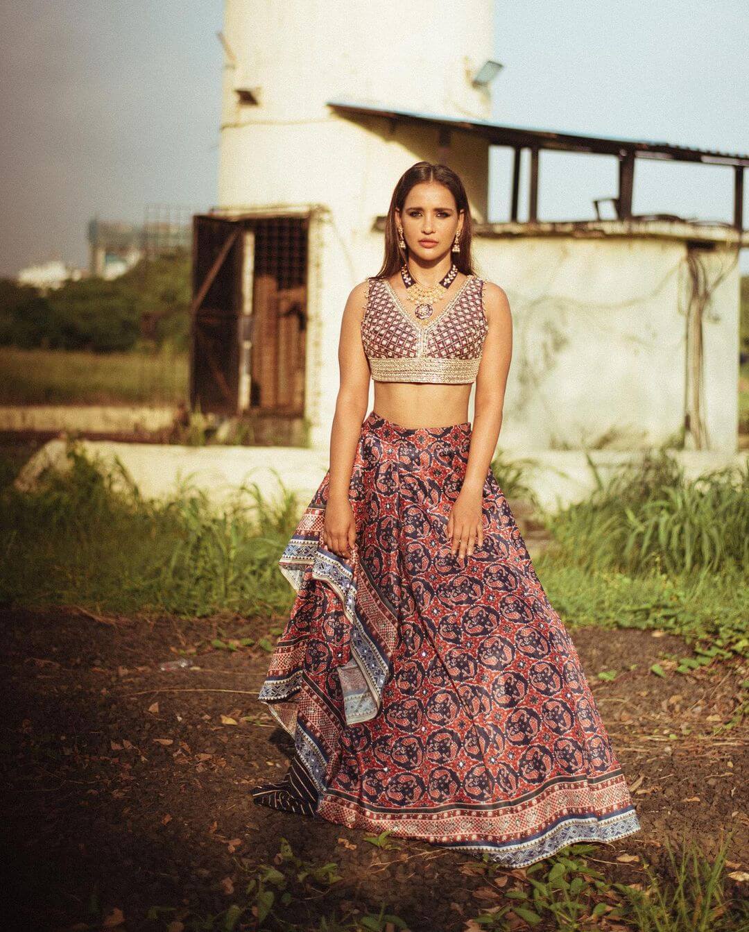 Aisha Sharma In Blue Printed Lehenga Outfit