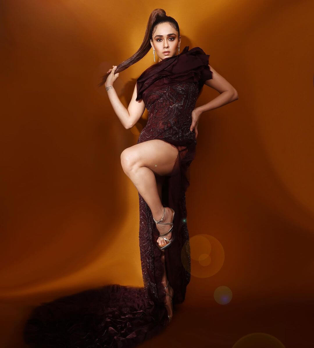 Amruta Khanvilkar Is Looking Sexy In Thigh High Slit Dress With a High Ponytail Amruta Khanvilkar Inspired Outfits, Fashion And Style