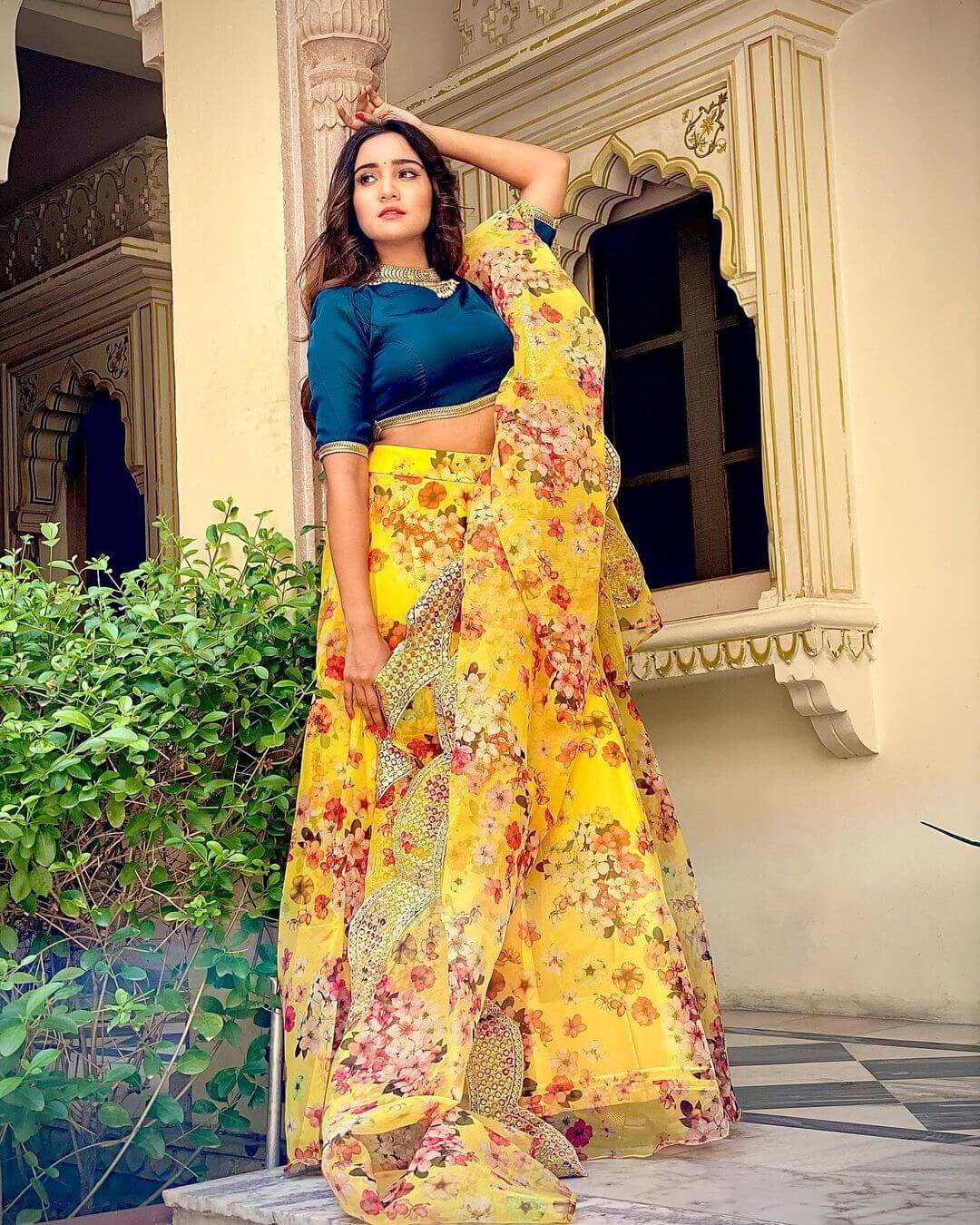 Ashi Gives Us Major Bridmaids Outfit Goals In Blue And Yellow Organza Lehenga Outfit Ashi Singh Fabulous Outfit and Style