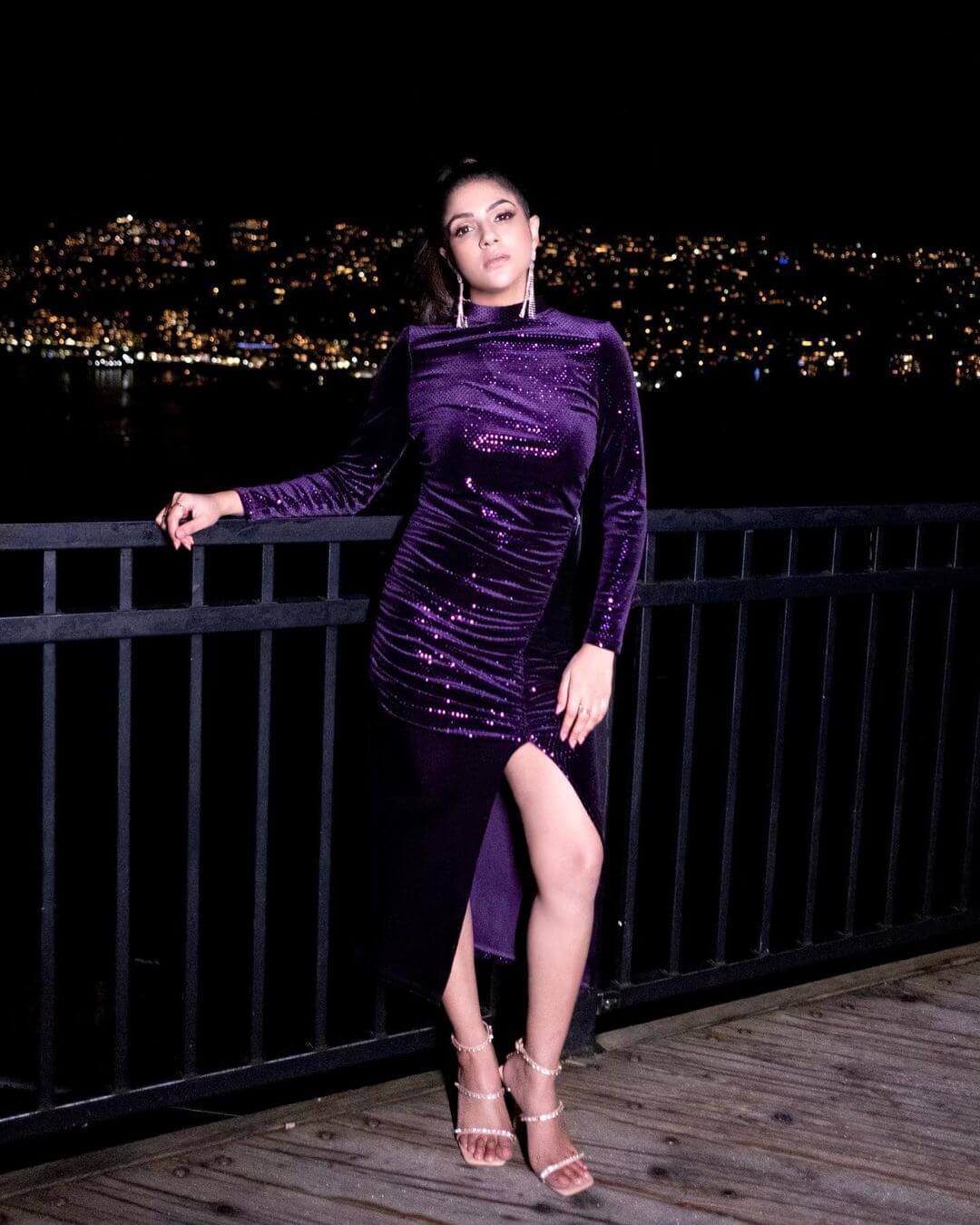 Diljott Look Stunning In Purple Thigh Slit Bodycon Dress Diljott Simple And Elegant Outfit Look